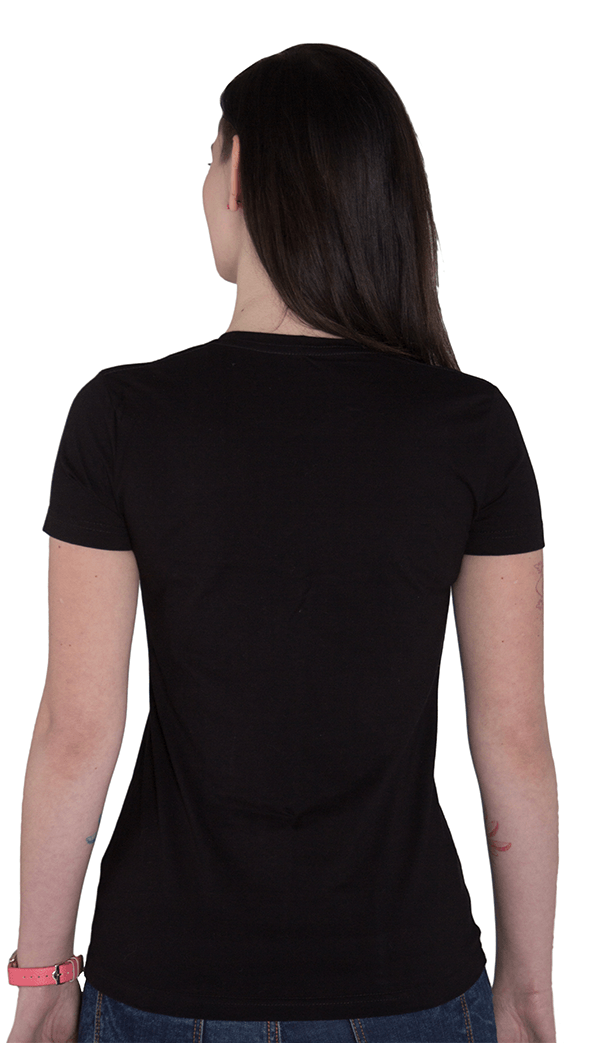 именная черная футболка женская вид сзади